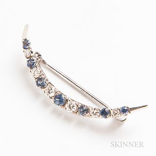 14kt White Gold, Sapphire, and Diamond Crescent Brooch