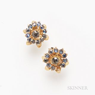 Pair of 14kt Gold and Sapphire Earstuds