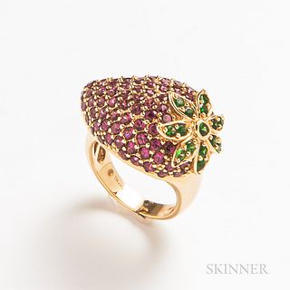 14kt Gold Gem-set Strawberry Ring