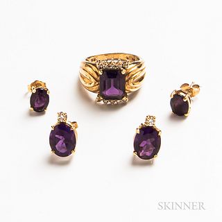 Group of 14kt Gold, Amethyst, and Diamond Jewelry