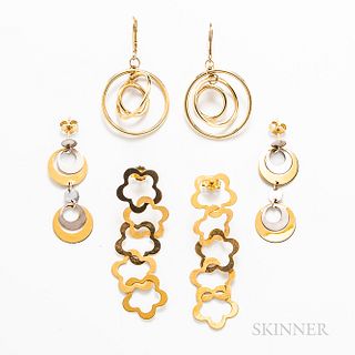 Three Pairs of 14kt Gold Earrings