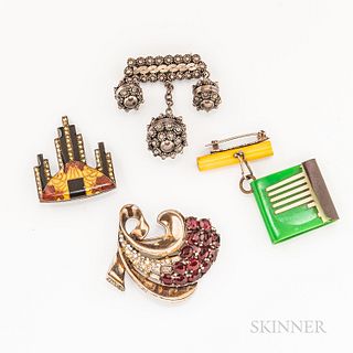 Four Art Deco Brooches
