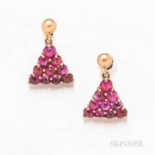 Gold and Ruby Cabochon Earrings