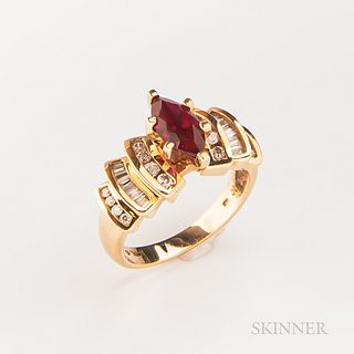 14kt Gold, Synthetic Ruby, and Diamond Ring