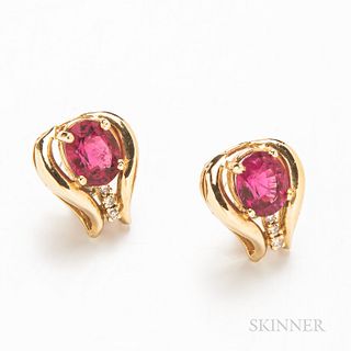 14kt Gold, Pink Tourmaline, and Diamond Earrings