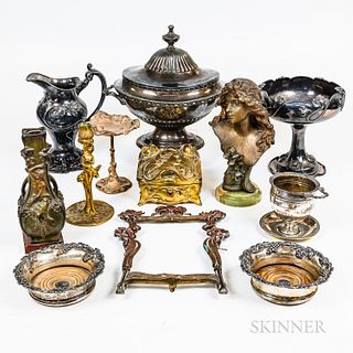 Group of Art Nouveau Silver-plated and Metal Tableware and Decorative Accessories