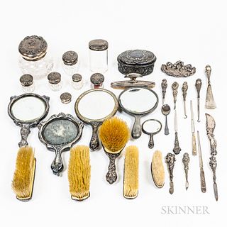 Group of Sterling Silver-mounted and Silver-plated Vanity Items