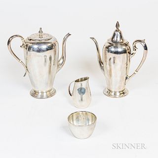 Stieff and Wallace Sterling Coffeepots and a Lunt Creamer and Sugar