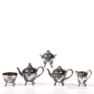 Five-piece Rogers, Smith & Co. Medallion Silver-plated Tea Set