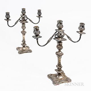 Pair of Three-light Silver-plated Candelabra