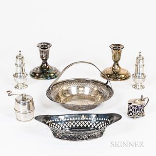 Eight Pieces of Sterling Silver and Silver-plated Tableware