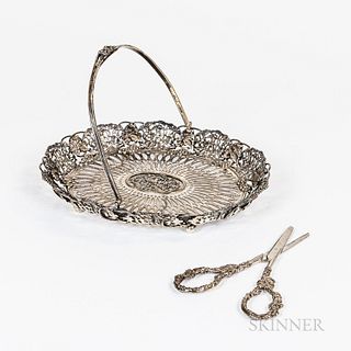 Silver-plated Reticulated Grape Basket and a Pair of Silver-plated Grape Shears