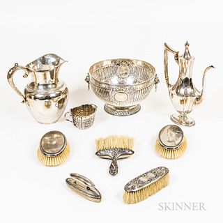 Nine Pieces of Sterling Silver and Silver-plated Hollowware and Vanity Items
