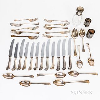 Group of Victorian Flatware and a Silver-mounted Cut-glass Shaker