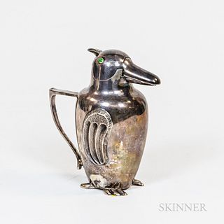 Art Deco-style Sterling Silver and Hardstone Penguin Cocktail Shaker