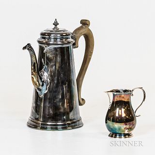 Modern English Sterling Silver Coffeepot and Similar Creamer