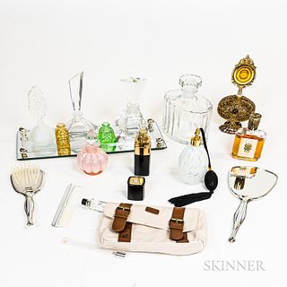 Group of Glass Perfume Bottles and Three Vanity Items