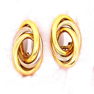 18k Tri-Color Oval Earrings