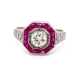 Platinum Diamond Ruby engagement Ring