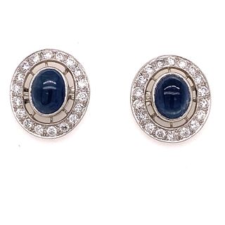 Platinum Sapphire Diamond Oval Earrings 