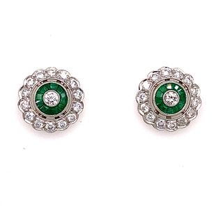 Platinum Diamond Emerald Rosetta Earrings
