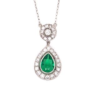 Platinum Diamond Emerald Pendant