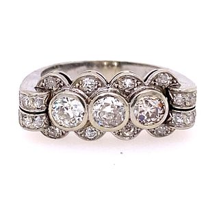 Platinum Art Deco European Cut Diamond Ring