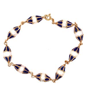 18k Blue Enamel Pearl Bracelet