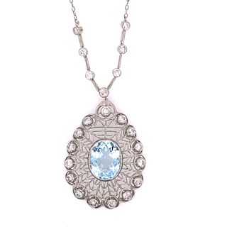 Platinum Diamond Aqua Pendant