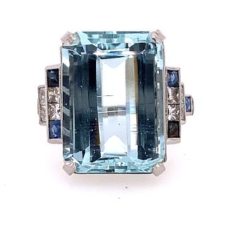 Platinum Aqua Diamond Sapphire Ring