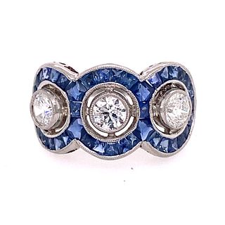 Platinum 3 Diamond  Sapphire Ring