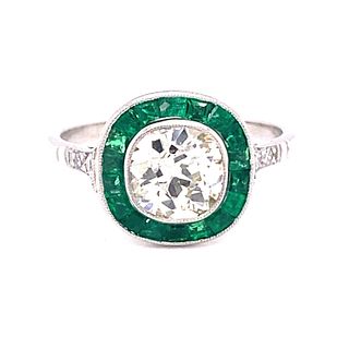 Platinum Diamond Emerald Target Ring