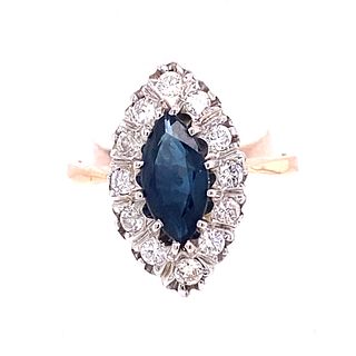 18K Diamond Sapphire Marquise Shape Ring