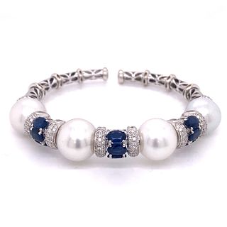 18K Diamond Sapphire Pearl Cuff