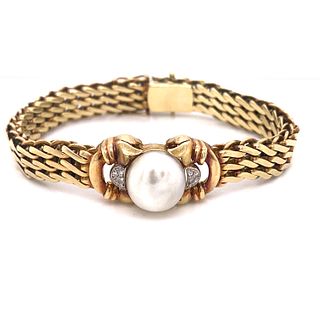 Art Nouveau 14K Natural Pearl Diamond Bracelet