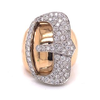 Retro 18k Platinum Diamond Buckle Ring