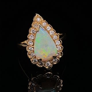 18k Diamond Opal Pear Shaped Ring