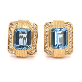 18k Aqua Diamond Clip Earrings