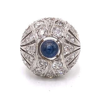 Platinum Diamond Sapphire Round Cluster Ring