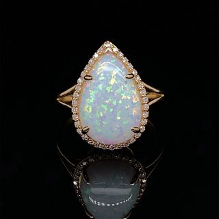 14k Opal Diamond Pear Shaped Ring