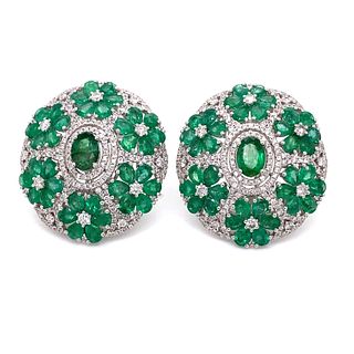 18k Emerald Diamond Round Earrings