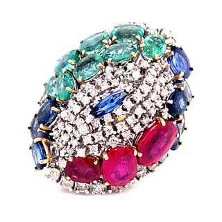 18k Ruby Emerald Sapphire Cluster Ring