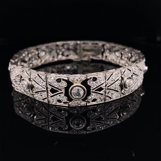 French Art Deco Platinum Diamond Bracelets 