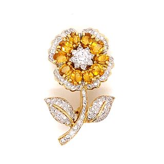 18k Diamond Sapphire Flower Brooch