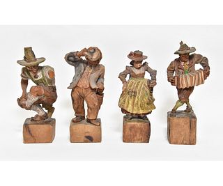 Four Carved Austrian Beer Hall Dancers