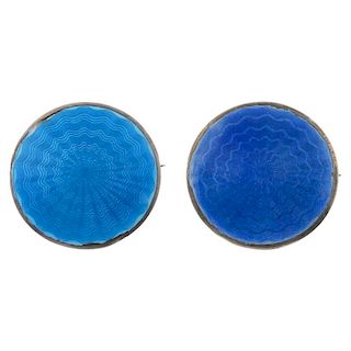 JAMES FENTON - two early 20th century enamel brooches. Both of circular outline with guilloche ename
