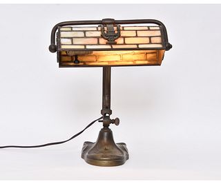 Art Nouveau Slag Glass Desk Lamp