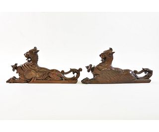 Pair of Carved Walnut Griffins