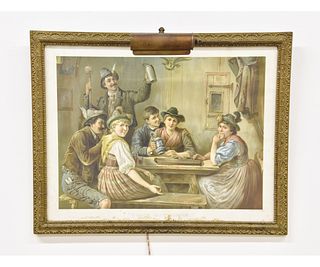 German Beer Drinking Lithograph