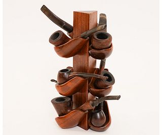 Nine Pipes in Carved Pipe Stand